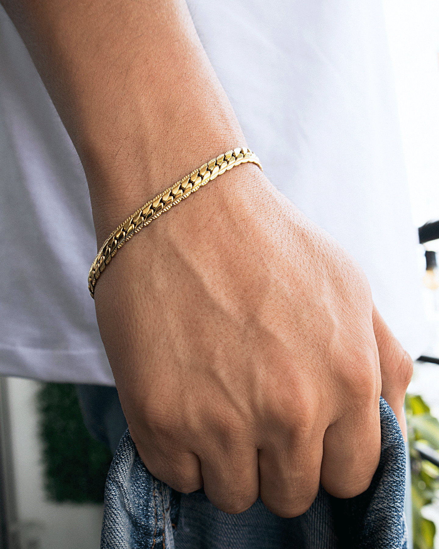 Cadena Grabada Hombre con pulsera y dije gratis en oro laminado de 18k