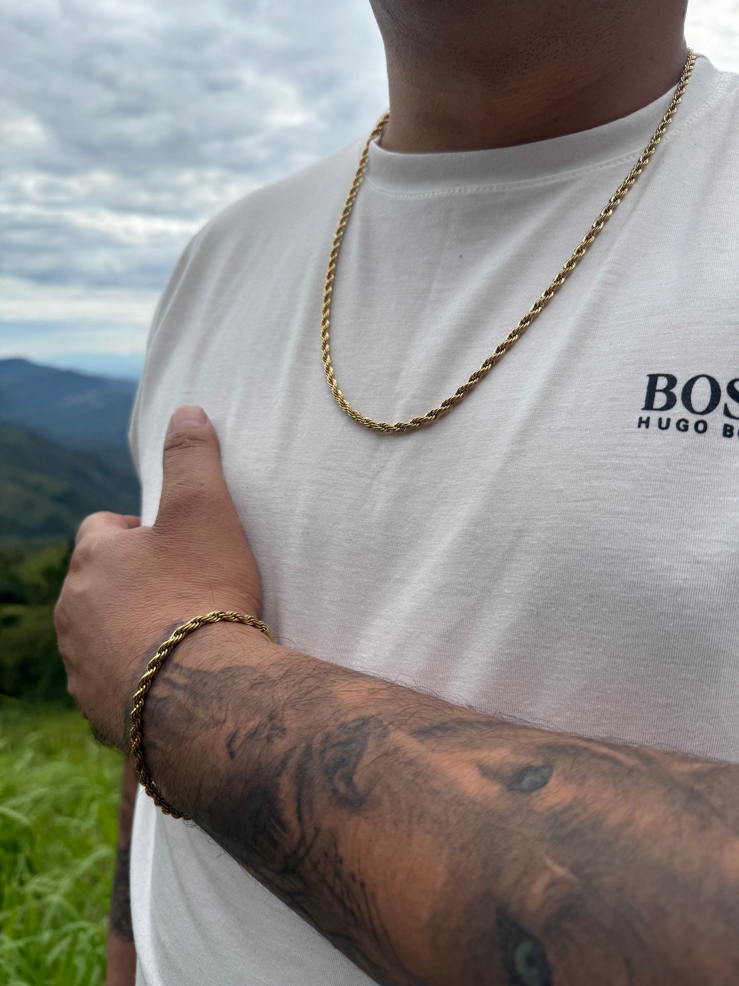 Combo Lazo Hombre en oro laminado de 18k