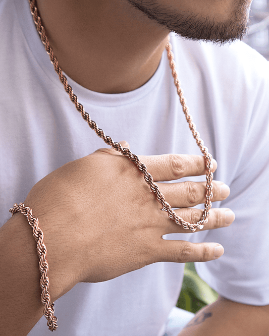 Combo Lazo Rosa Hombre en oro laminado de 18k