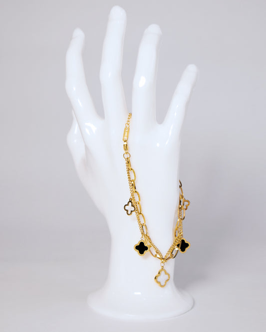 Pulsera Trébol Doble Mujer en oro laminado de 18k