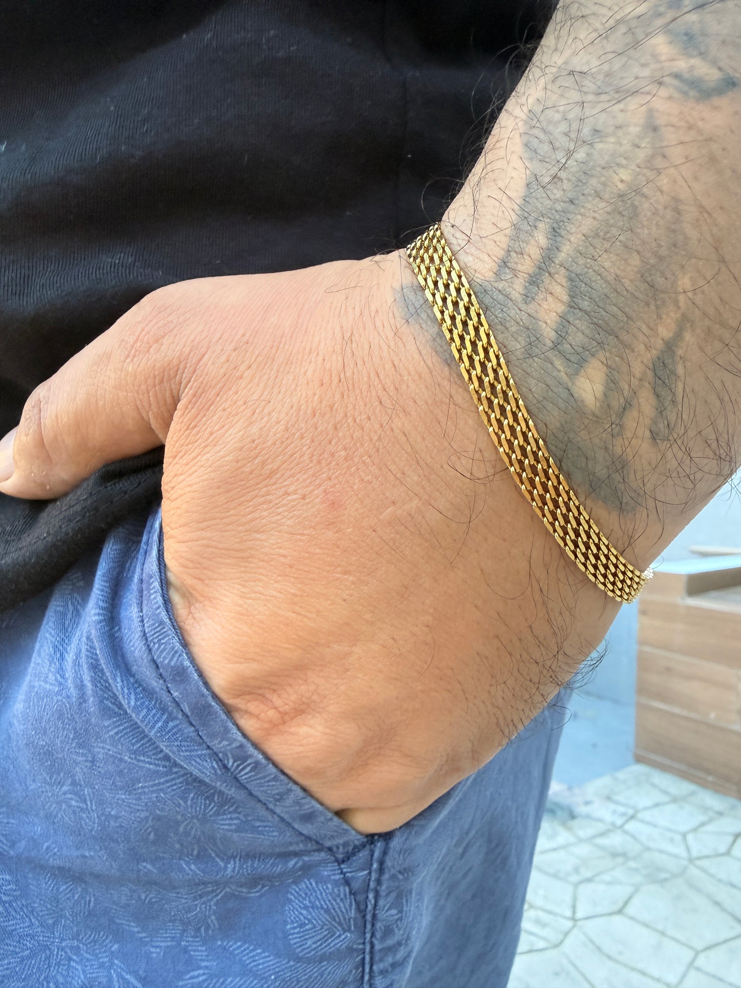 Cadena Chinesca + Pulsera Gratis Hombre en oro laminado de 18k