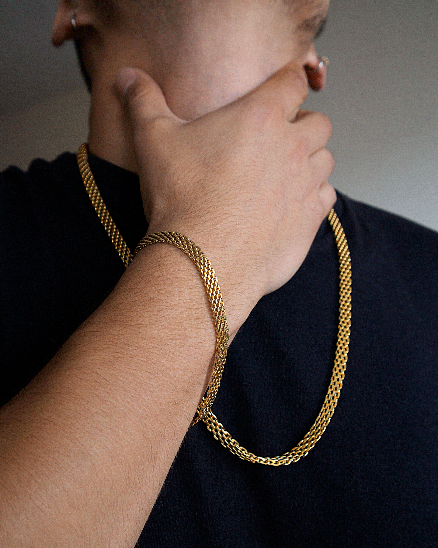 Cadena Chinesca + Pulsera Gratis Hombre en oro laminado de 18k